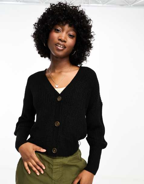Vero Moda – Strickjacke in Schwarz mit Knopfleiste - view 1