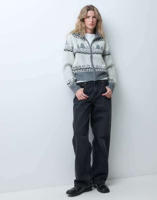 Vero Moda Strickjacke mit Fair-Isle-Muster, Stehkragen und Reißverschluss in Cremeweiß, 2 von 5