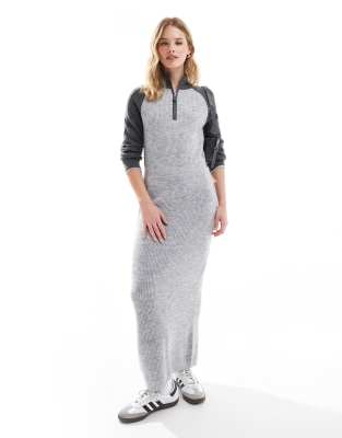 Vero Moda - Strickkleid in Grau mit Blockfarben-Design, Polokragen und Reißverschluss vorn