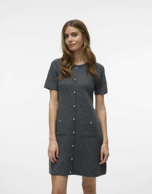 Vero Moda – Strickkleid in Mittelgrau meliert
