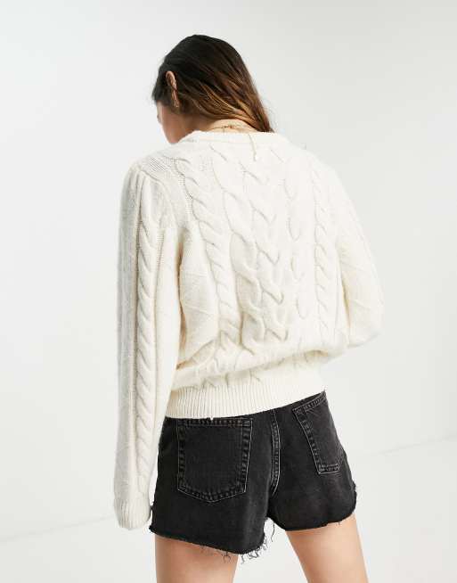 Vero Moda – Strickpullover in Creme mit Zopfmuster, 2 von 4