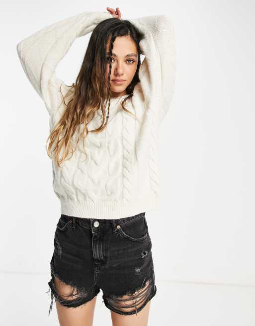 Vero Moda – Strickpullover in Creme mit Zopfmuster ASOS