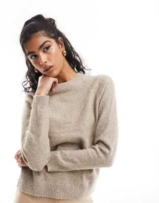 Vero Moda - Strickpullover in meliertem Beige mit Rundhalsausschnitt-Neutral