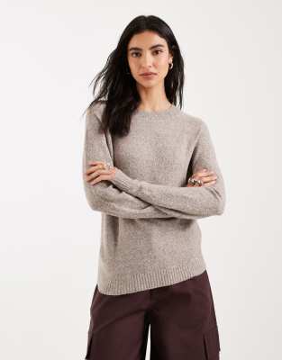 Vero Moda - Strickpullover in meliertem Moonrock-Braun mit Rundhalsausschnitt-Neutral
