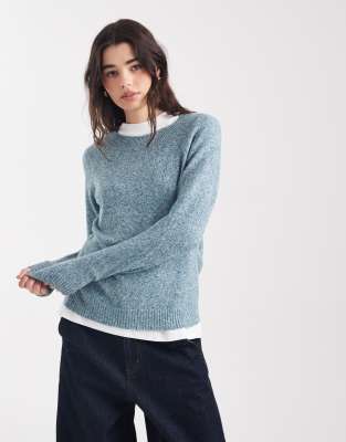 Vero Moda - Strickpullover in meliertem Petrol mit Rundhalsausschnitt-Blau