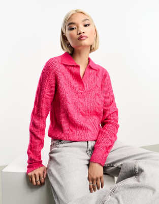 Vero Moda - Strickpullover in Pink mit Polokragen-Rosa