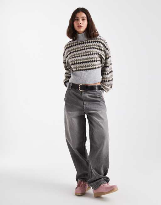 Vero Moda – Strickpullover mit hohem Ausschnitt, Blousonärmeln und Rautenmustern in neutralen Farbtönen, 4 von 4