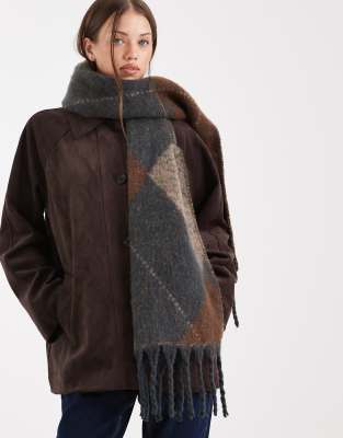 Vero Moda - Strickschal in Dunkelgrau mit Argyle-Muster