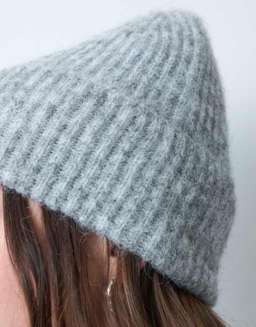 Vero Moda strikket hue med håret tekstur i lysegrå meleret, 2 af 3