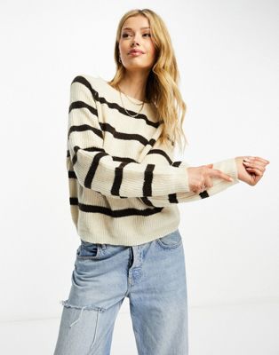 Vero Moda stripe jumper in cream and brown