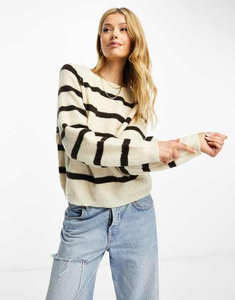 Vero Moda stripe jumper in cream and brown  - view 1