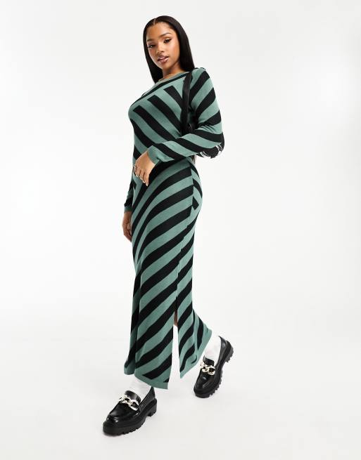 Moda stripe knit maxi dress in and black |