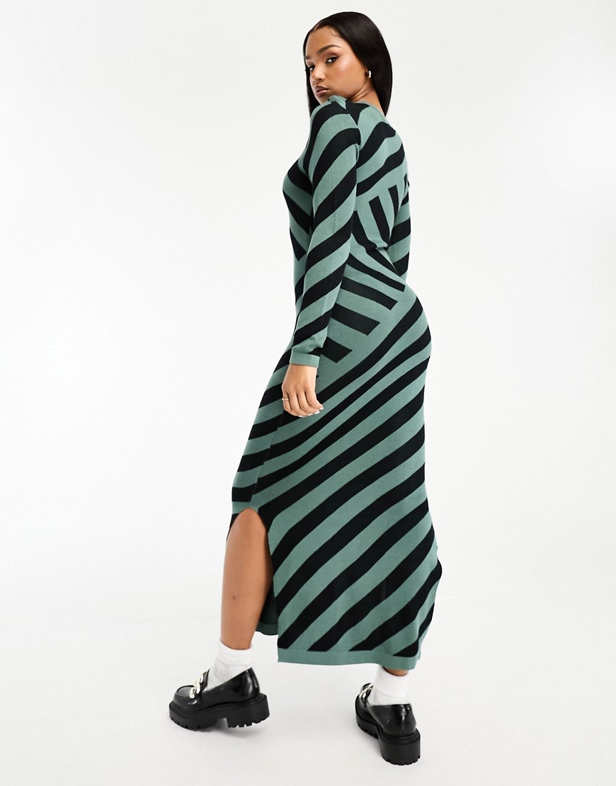 Vero Moda stripe knitted maxi dress in green and black