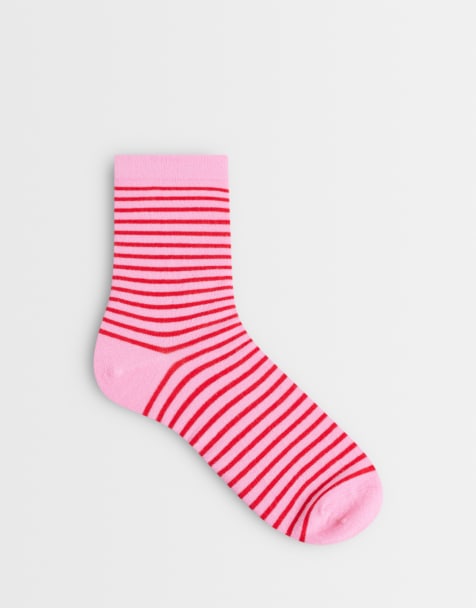 Vero Moda stripe socks in pink with bright pink stripe - view 1