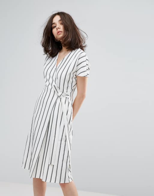 Striped wrap dress sale