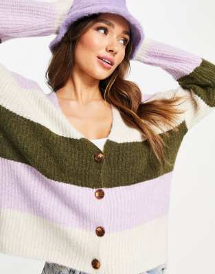 Vero Moda striped v neck cardigan in cream and lilac - ASOS Price Checker