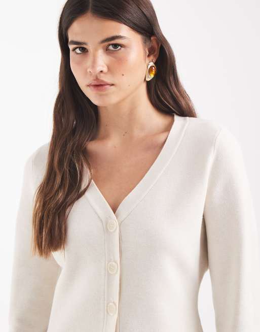 Vero Moda structured knitted cardigan in cream, 2 of 4