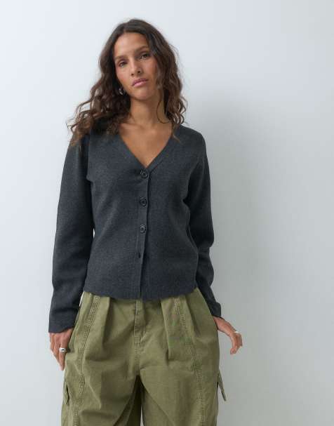 Vero Moda structured knitted cardigan in dark grey melange  - view 1