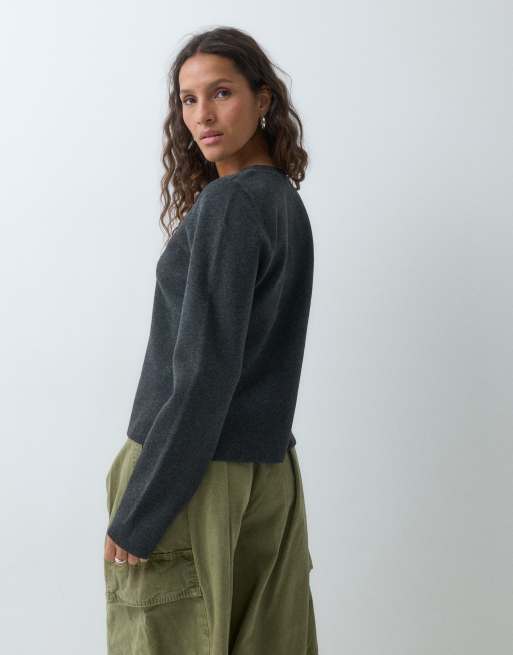 Vero Moda structured knitted cardigan in dark grey melange , 5 of 5