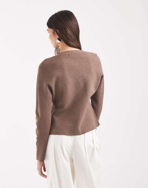 Vero Moda structured knitted cardigan in light brown, 4 of 4