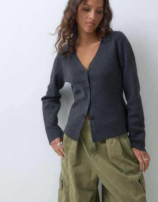 Vero Moda struktureret strikket cardigan i mørkegråmeleret, 4 af 5