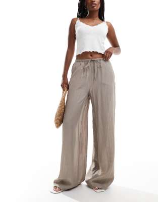 Vero Moda - Strukturierte Hose in Taupe mit weitem Bein und Kordelzug in der Taille-Neutral