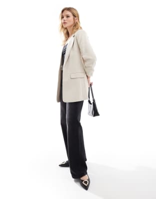 Vero Moda - Strukturierter Blazer in Hellbeige mit gerafften Ärmeln-Neutral