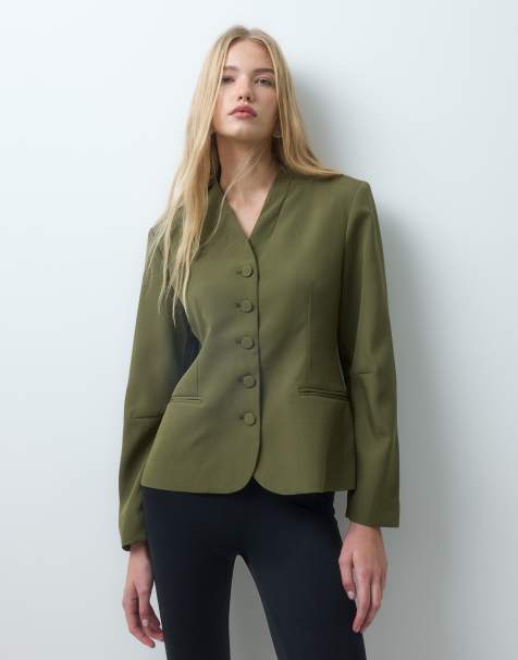 Vero Moda strukturierter Blazer ohne Kragen in Grün - view 1