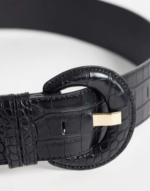 Vero Moda – Strukturierter Gürtel in Schwarz mit großer, runder Schnalle, 3 von 3