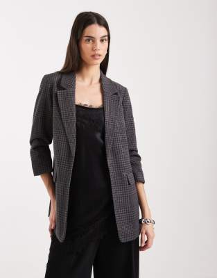 Vero Moda - Strukturierter Oversize-Blazer in meliertem Dunkelgrau mit gerafften Ärmeln