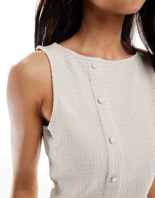 Vero Moda – Strukturiertes Jersey-Oberteil in Beige mit asymmetrischer Knopfleiste, Kombiteil, 2 von 4