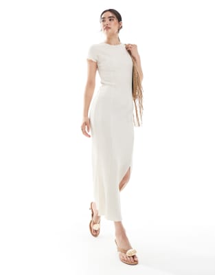 Vero Moda - Strukturiertes Midikleid in Cremeweiß mit Ziernaht