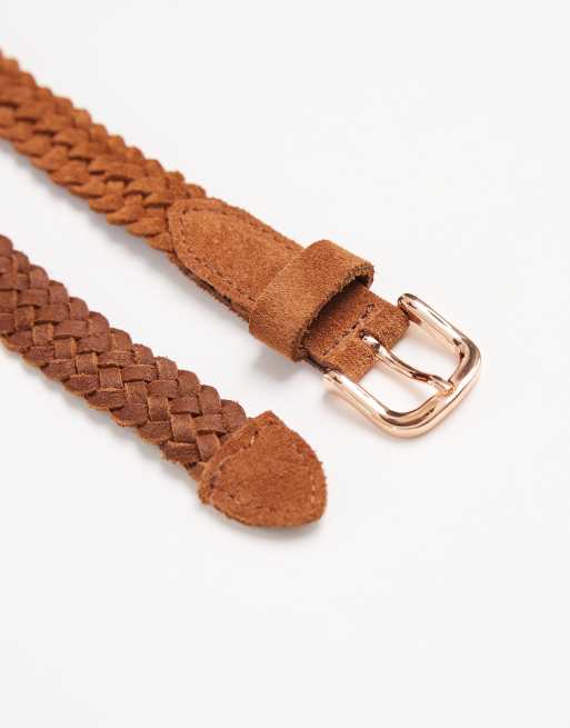 Vero Moda suede braided belt with gold buckle in cognac, 2 of 3
