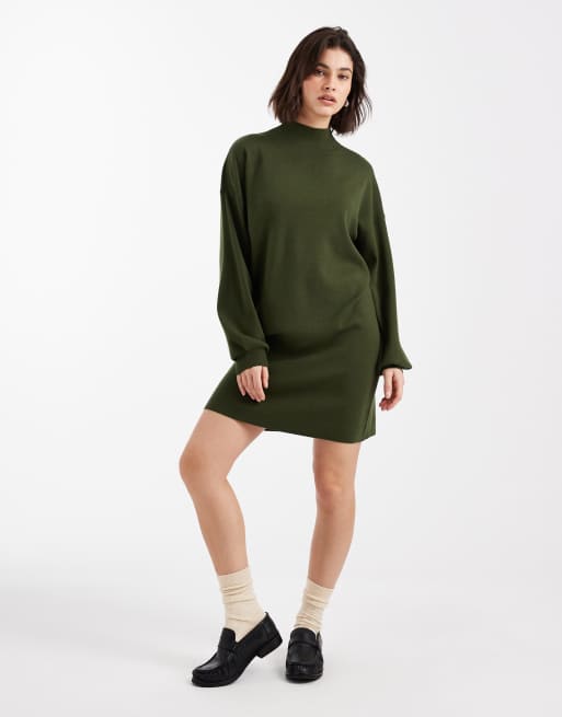 Vero Moda – Sukienka dzianinowa mini z golfem w kolorze khaki , 3 z 4