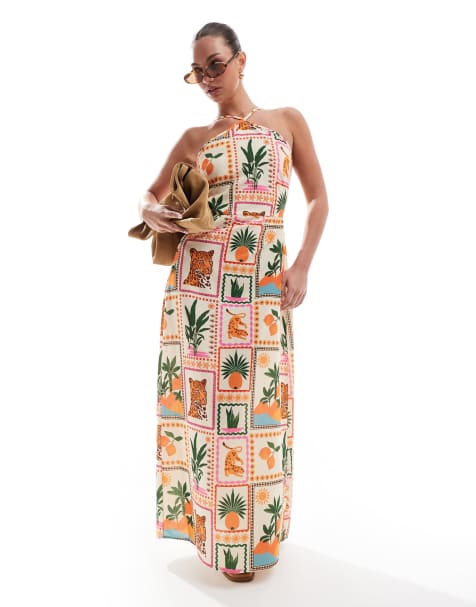Vero Moda – Sukienka maxi z dekoltem typu halter w pocztówkowy wzór tropikalny - view 1