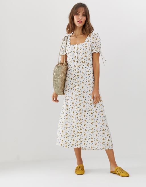 Vero Moda – Sukienka maxi z kwadratowym dekoltem w drobne kwiaty