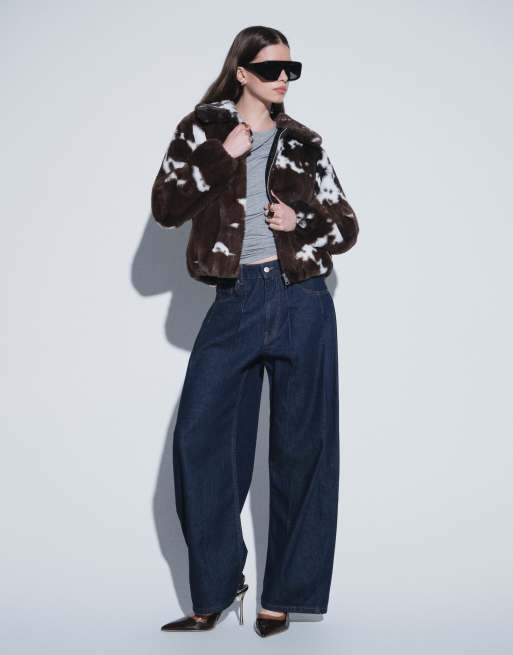 Vero Moda super soft cow print faux fur jacket in chocolate brown, 4 of 4
