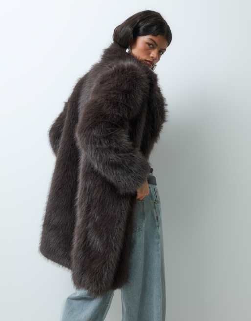 Vero Moda super soft faux fur coat in chocolate brown, 5 of 5