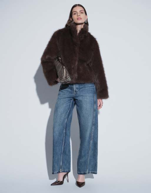 Vero Moda super soft faux fur short coat in chocolate, 4 of 4