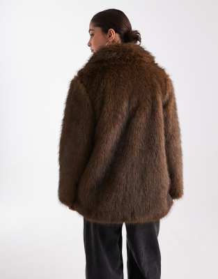 Vero Moda Super Soft Fluffy Faux Fur Jacket In Brown