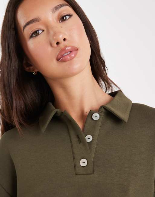 Vero Moda super soft polo sweat top co-ord in olive green
