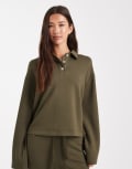[Vero Moda] Vero Moda super soft polo sweat top in olive green (part of a set) XXS Grape leaf