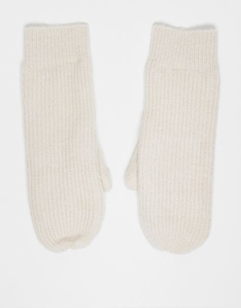 Vero Moda super soft ribbed mittens in cream - view 1