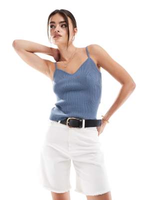 super soft structured knit cami top in petrol blue