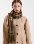 [Vero Moda] Vero Moda super soft tassle trim scarf in green and chocolate check print One Size Silver Mink CHECK