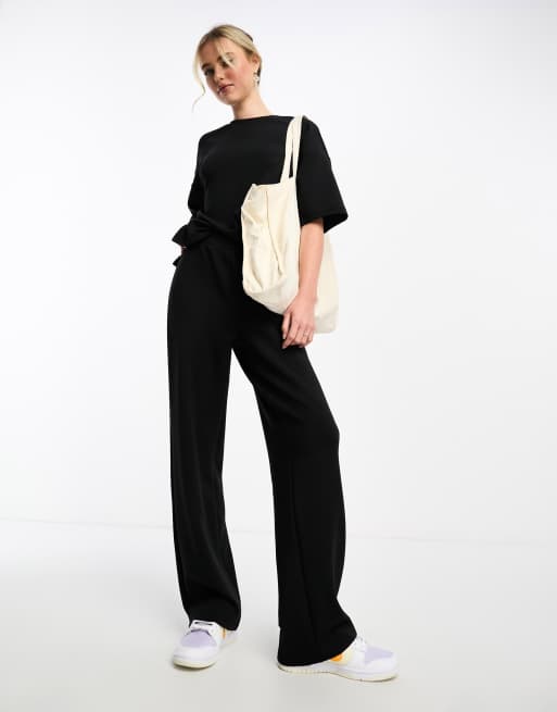 PLUSH WIDE LEG PANTS - Black