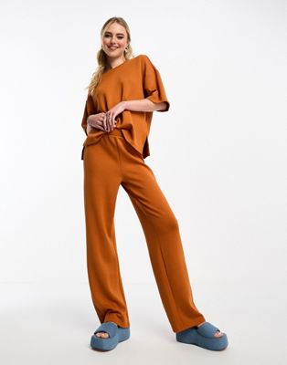 Vero Moda super soft wide leg jersey trousers co-ord in rust