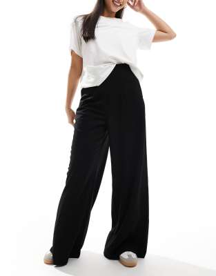 super wide leg jersey crepe pants in black