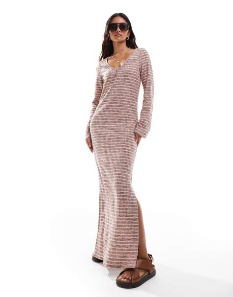 Vero Moda supersoft ribbed maxi dress in spacedye stripe - view 1