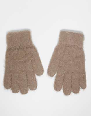 Vero Moda - Superweiche, flauschige Handschuhe in Fossil-Beige-Neutral